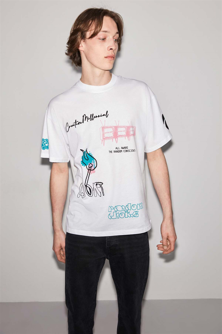AWARE Örme Oversize Beyaz  T-Shirt