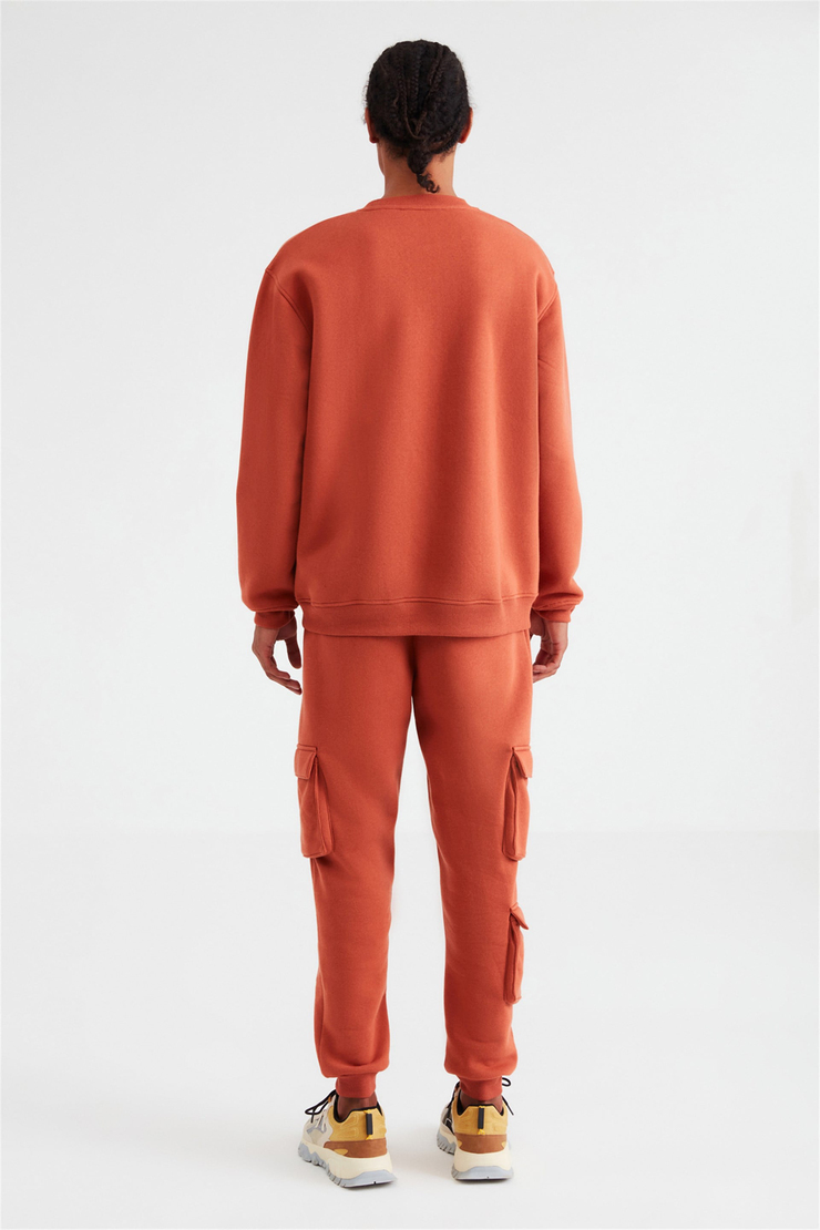 AWKS Erkek Kiremit Rengi Baskılı Yuvarlak Yaka Comfort Fit Sweatshirt