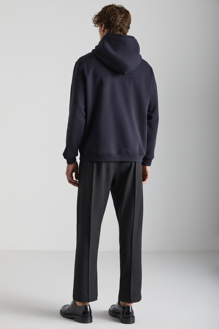 AXEL Erkek Örme 3 İplik İçi Şardonlu Baskılı Regular Fit Kapüşonlu Kanguru Cepli Antrasit Sweatshirt