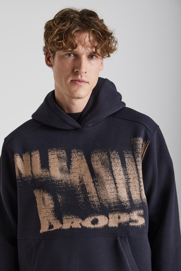 AXEL Erkek Örme 3 İplik İçi Şardonlu Baskılı Regular Fit Kapüşonlu Kanguru Cepli Antrasit Sweatshirt