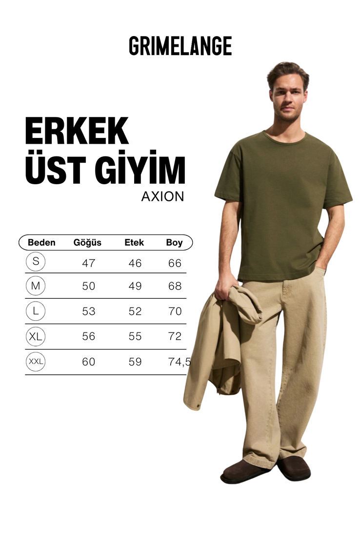 AXION Erkek %100 Organik Pamuklu Yuvarlak Yakalı Regular Fit Haki T-Shirt