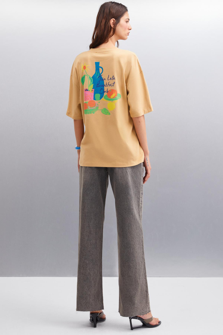 AYLEEN  Oversize Bej Tekli T-Shirt