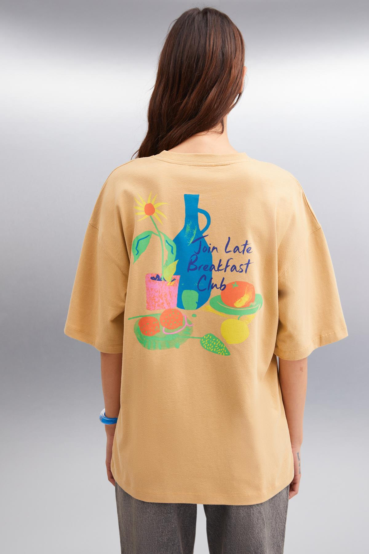 AYLEEN  Oversize Bej Tekli T-Shirt