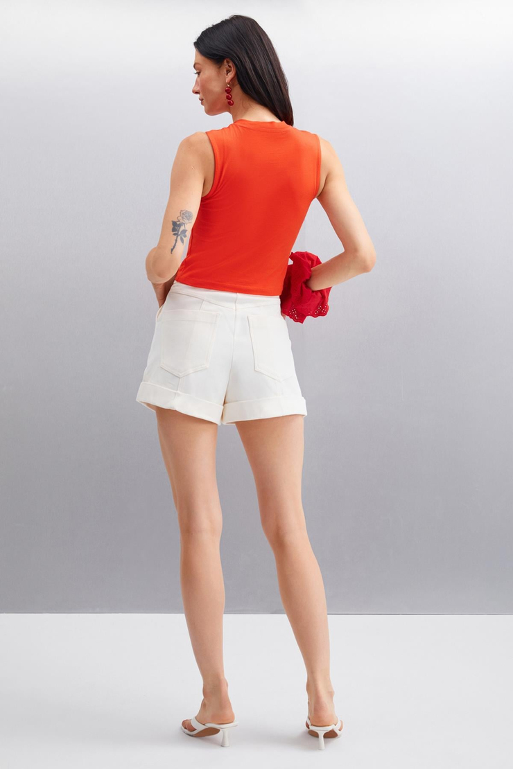 AZURA Kadın Baskılı Pamuklu Kısa Kollu Crop Kırmızı T-Shirt