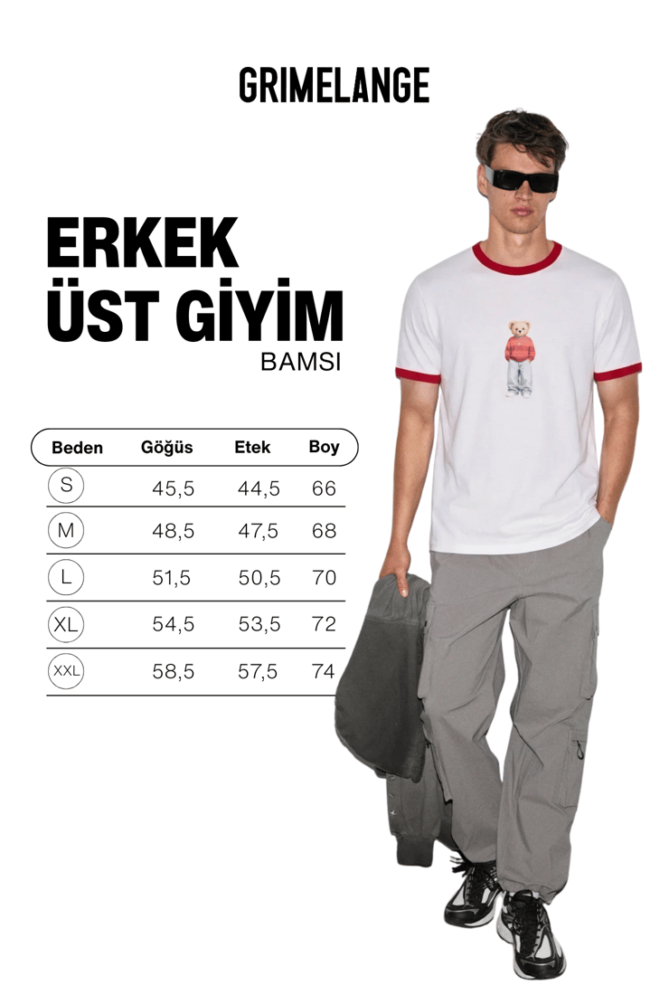 BAMSI Erkek %100 Organik Pamuklu Kontrast Yakalı Dünya Kupasına Özel Baskılı Beyaz T-Shirt
