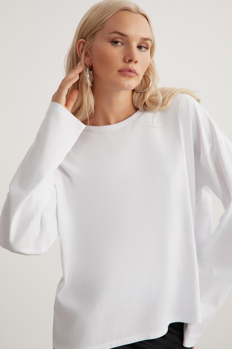 BASIL Basic Relaxed Beyaz Tekli T-Shirt
