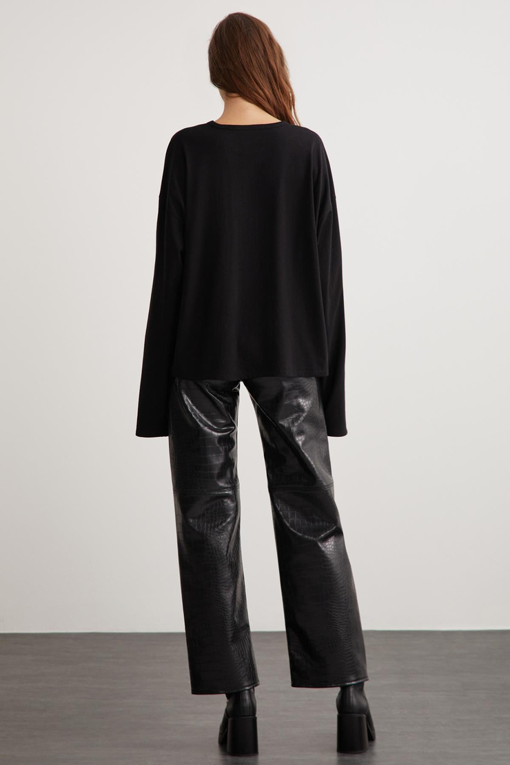 BASIL Basic Relaxed Siyah Tekli T-Shirt