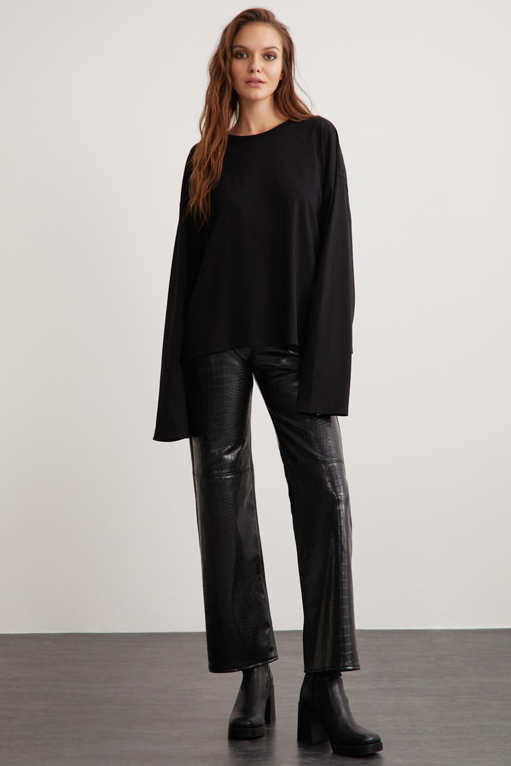 BASIL Basic Relaxed Siyah Tekli T-Shirt