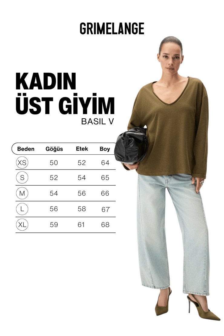 BASIL V Kadın Oversize Uzun Kollu Ve V Yakalı Haki Bluz