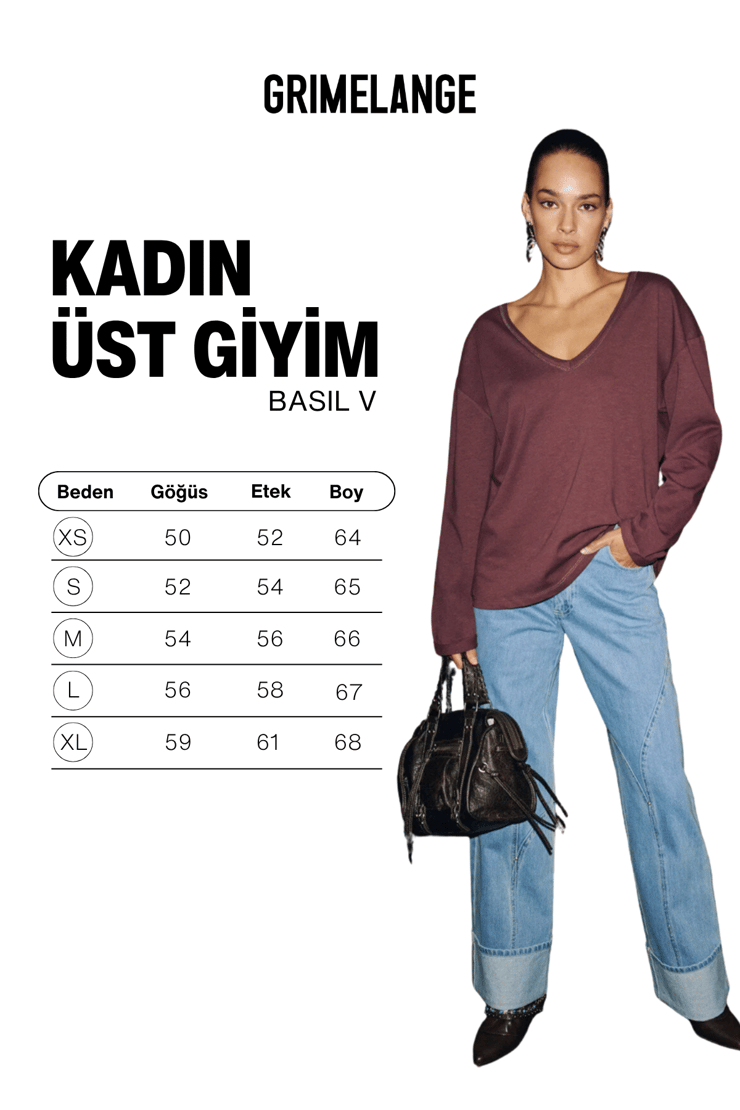 BASIL V Kadın Oversize Uzun Kollu Ve V Yakalı Mürdüm Bluz