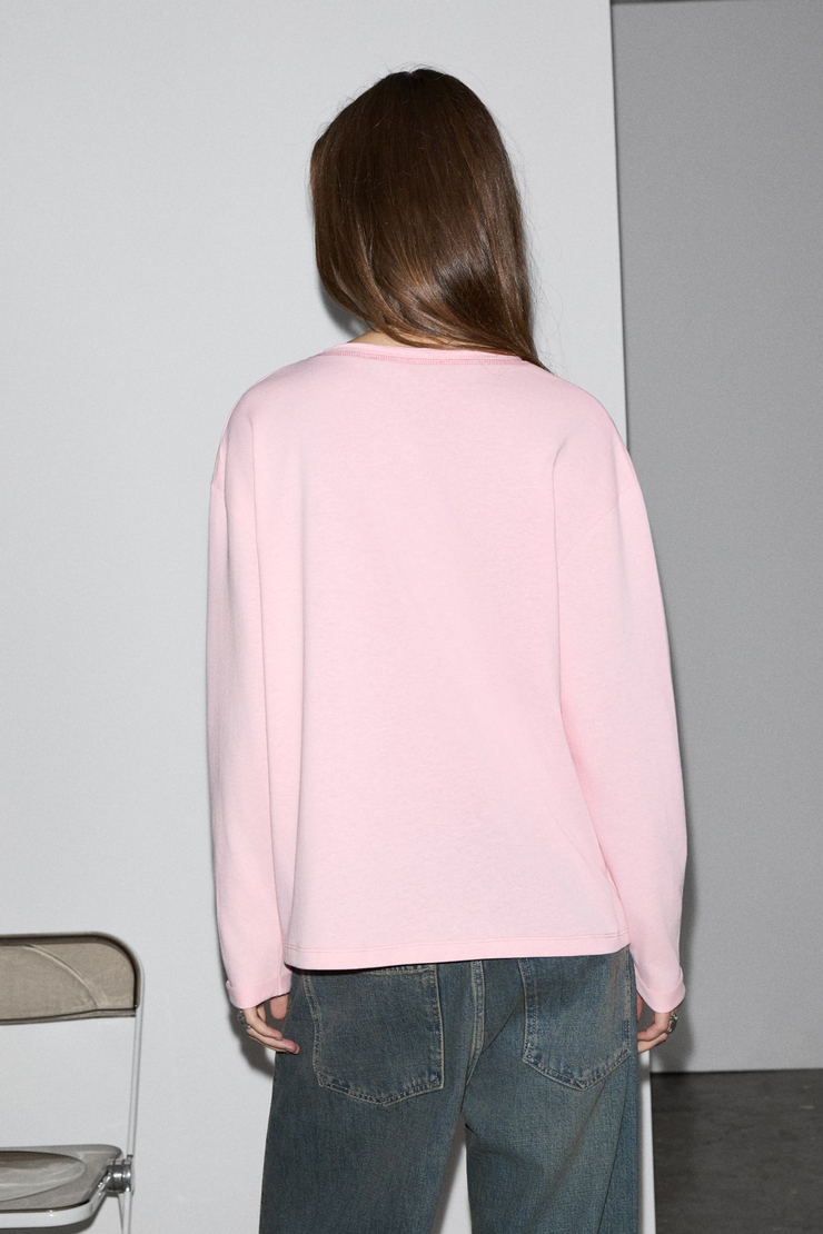 BASIL V Kadın Oversize Uzun Kollu Ve V Yakalı Pembe Bluz