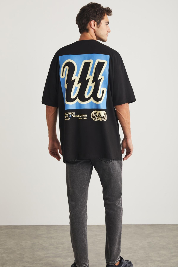 BATILDA Basic Oversize Siyah Tekli T-Shirt