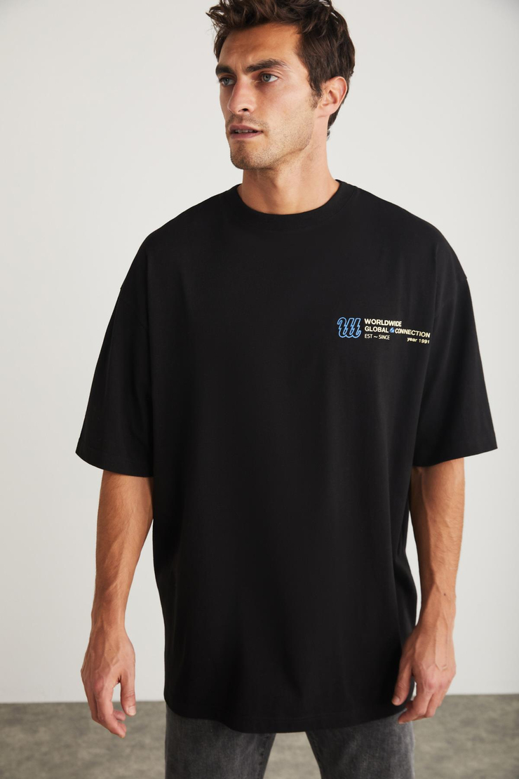 BATILDA Basic Oversize Siyah Tekli T-Shirt