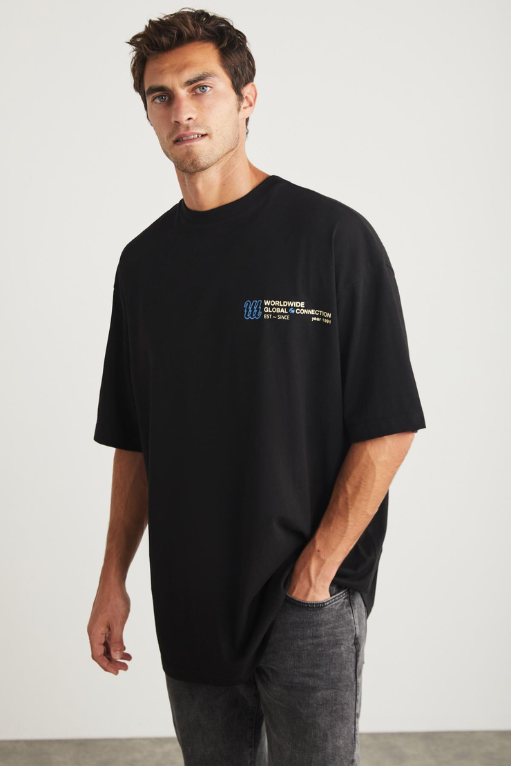 BATILDA Basic Oversize Siyah Tekli T-Shirt