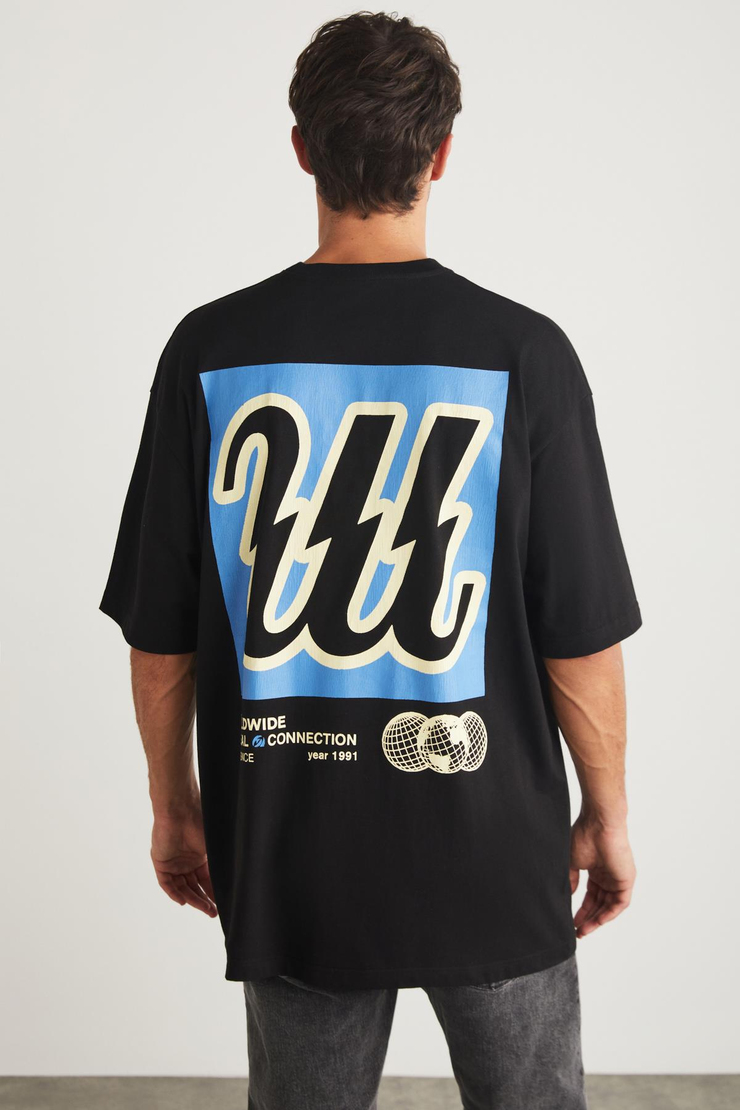 BATILDA Basic Oversize Siyah Tekli T-Shirt