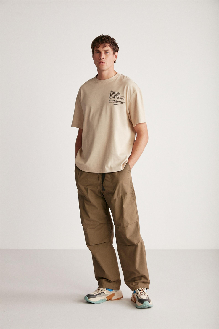 BEAL Örme Oversize Bej Tekli T-Shirt