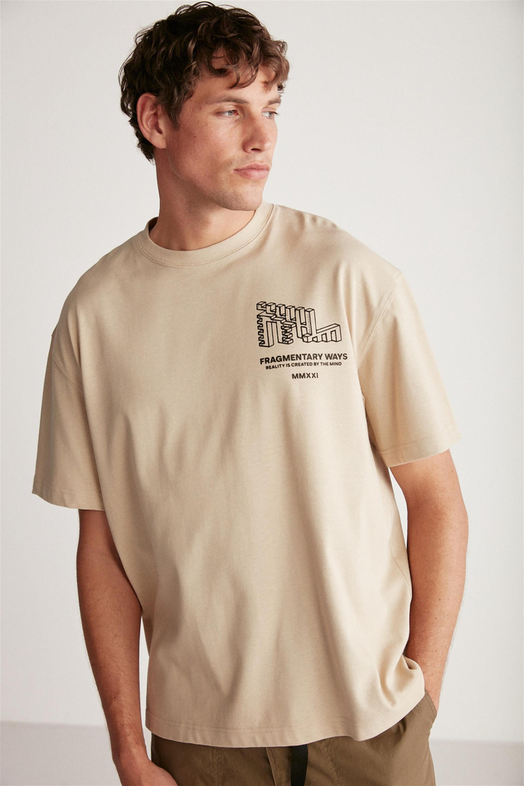 BEAL Örme Oversize Bej Tekli T-Shirt