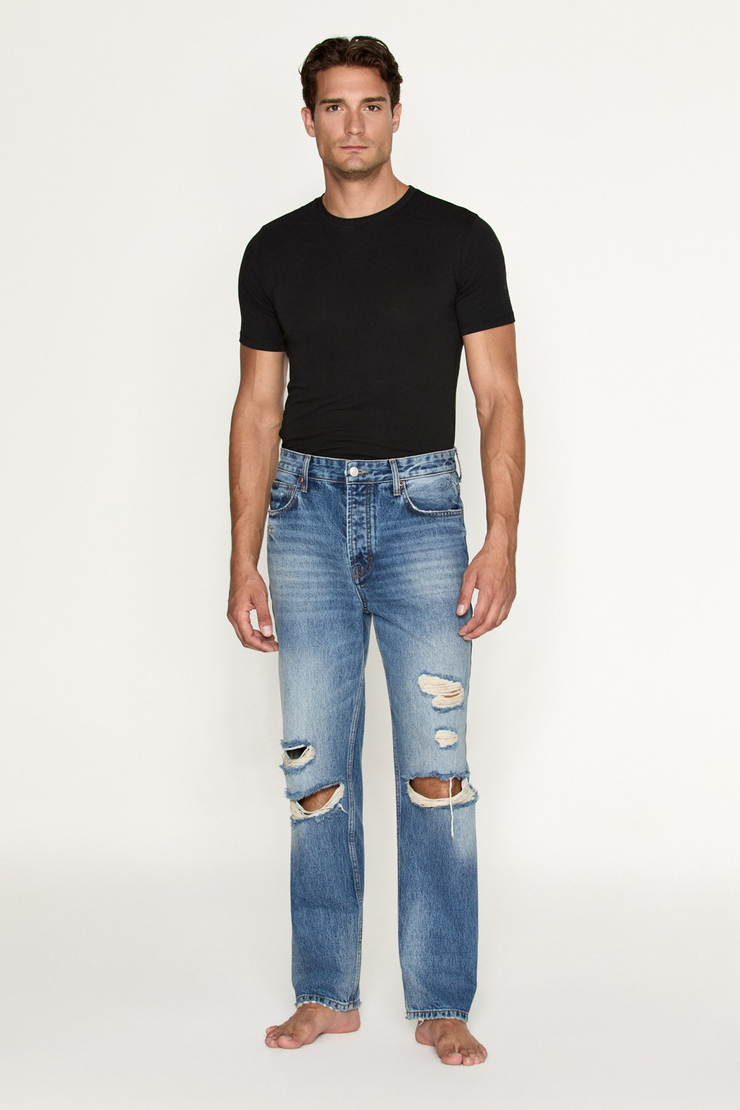 BECKETT Erkek Straight Fit Yırtık Detaylı Jean Mavi Pantolon