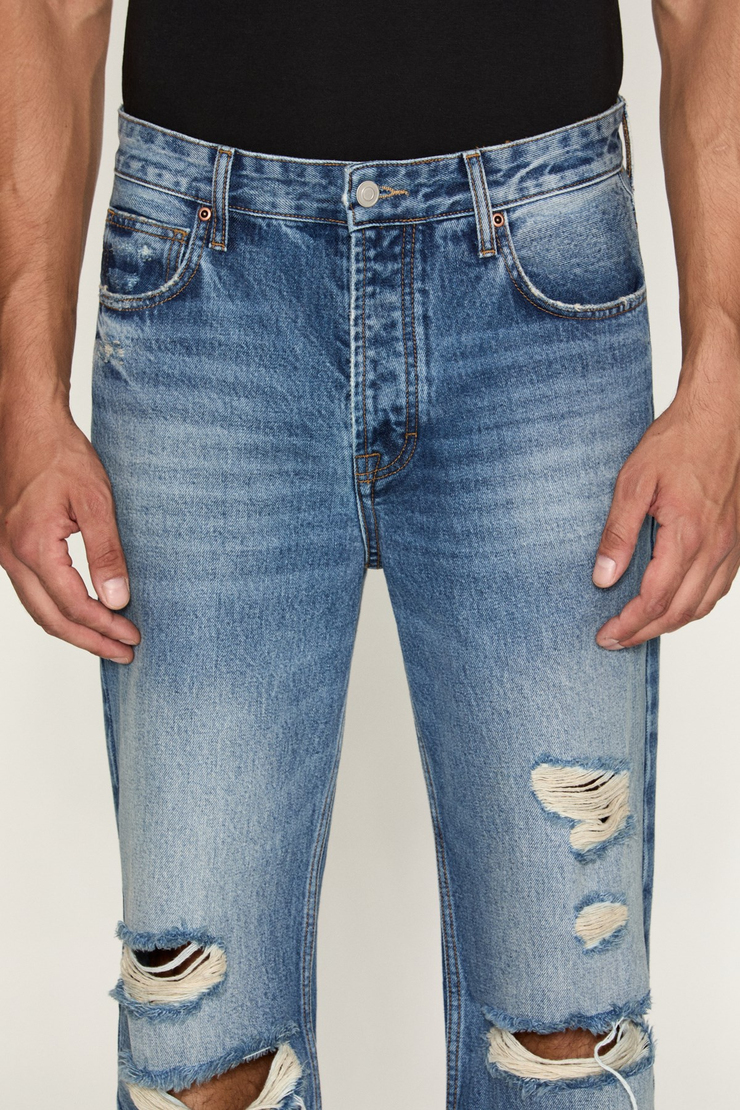 BECKETT Erkek Straight Fit Yırtık Detaylı Jean Mavi Pantolon