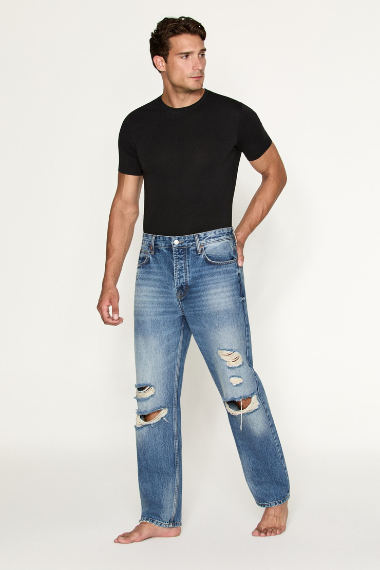 BECKETT Erkek Straight Fit Yırtık Detaylı Jean Mavi Pantolon