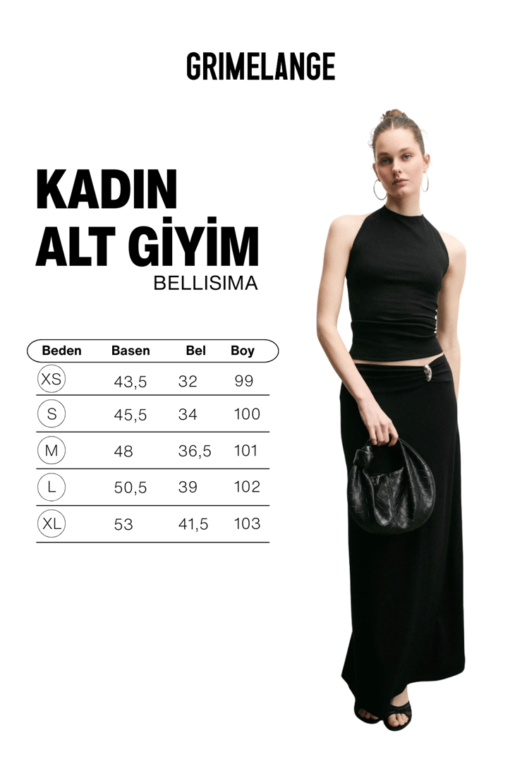BELLISIMA Kadın Yumuşak Ve Esnek Kumaşlı Toka Detaylı Regular Siyah Etek
