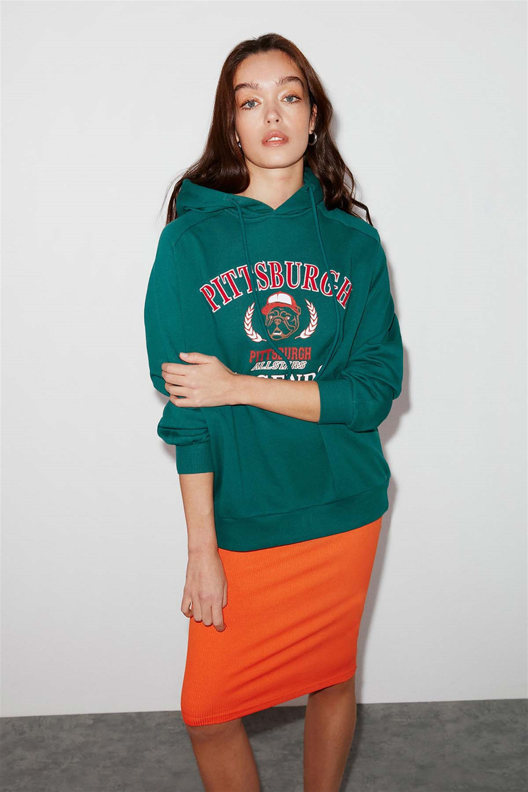 BELVA Örme Oversize Yeşil  Sweatshirt