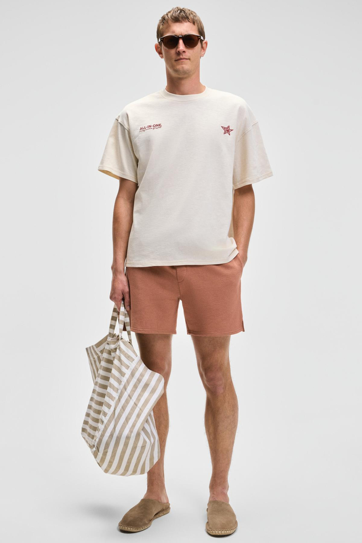 BERLI Erkek Bisiklet Yaka %100 Organik Pamuklu Oversize Fit Vanilya T-Shirt