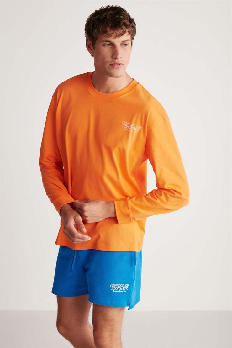 BERT Örme Oversize Turuncu Tekli T-Shirt