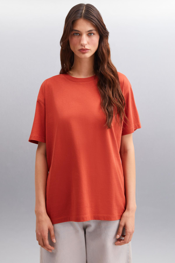 BESTY Basic Comfort Bordo Tekli T-Shirt