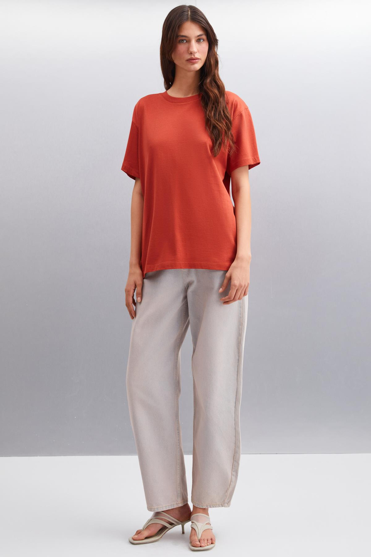 BESTY Basic Comfort Bordo Tekli T-Shirt