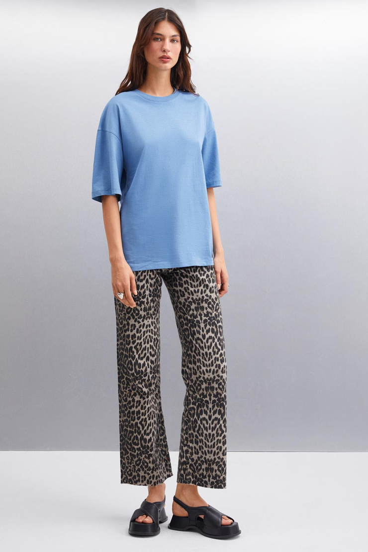 BETSY Basic Relaxed Mavi Tekli T-Shirt