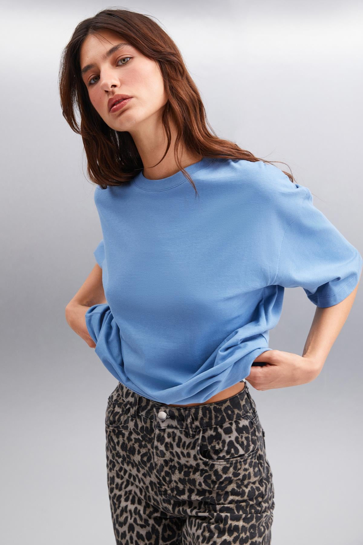 BETSY Basic Relaxed Mavi Tekli T-Shirt