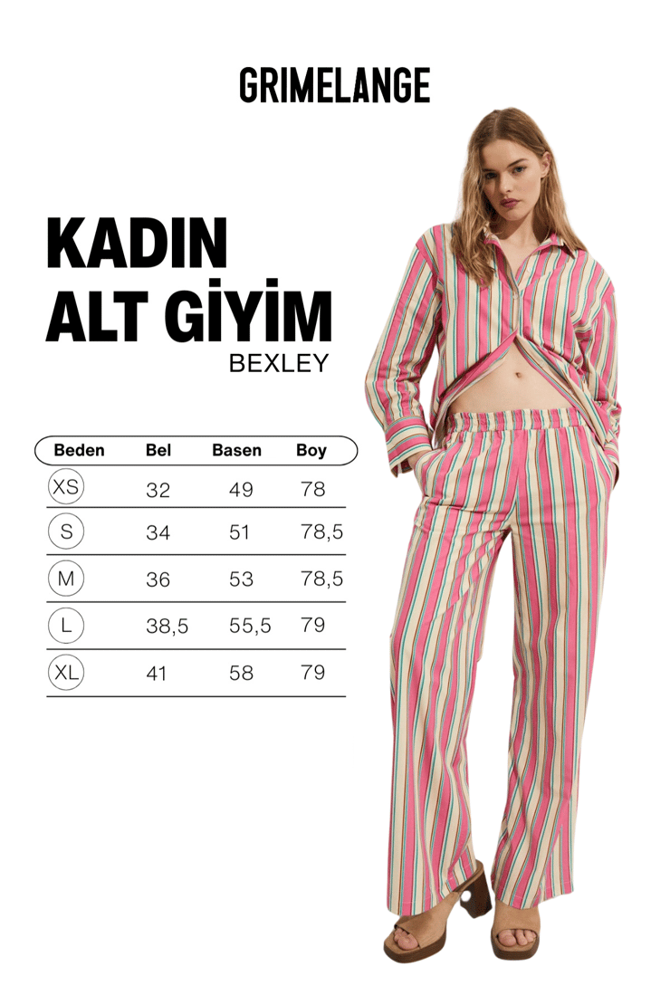 BEXLEY Kadın Regular Fit %100 Organik Pamuklu Pembe Çizgili Pantolon