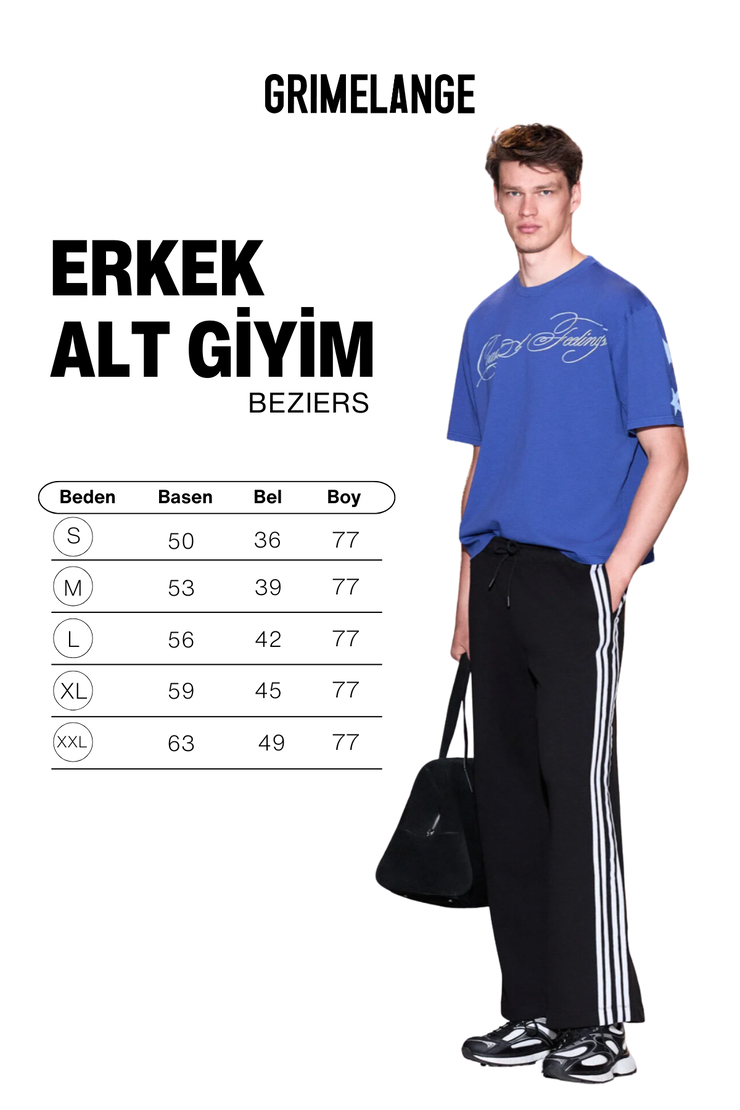 BEZIERS Erkek Organik Pamuklu Kontrast Biyeli Regular Fit Siyah Eşofman Altı
