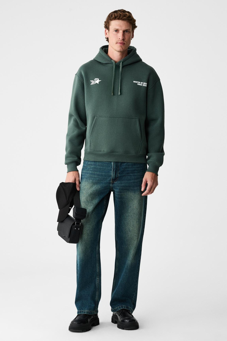 BLAISE Erkek Önü Ve Sırtı Baskılı Kapüşonlu Kordonlu Kanguru Cepli Regular Fit Yeşil Sweatshirt
