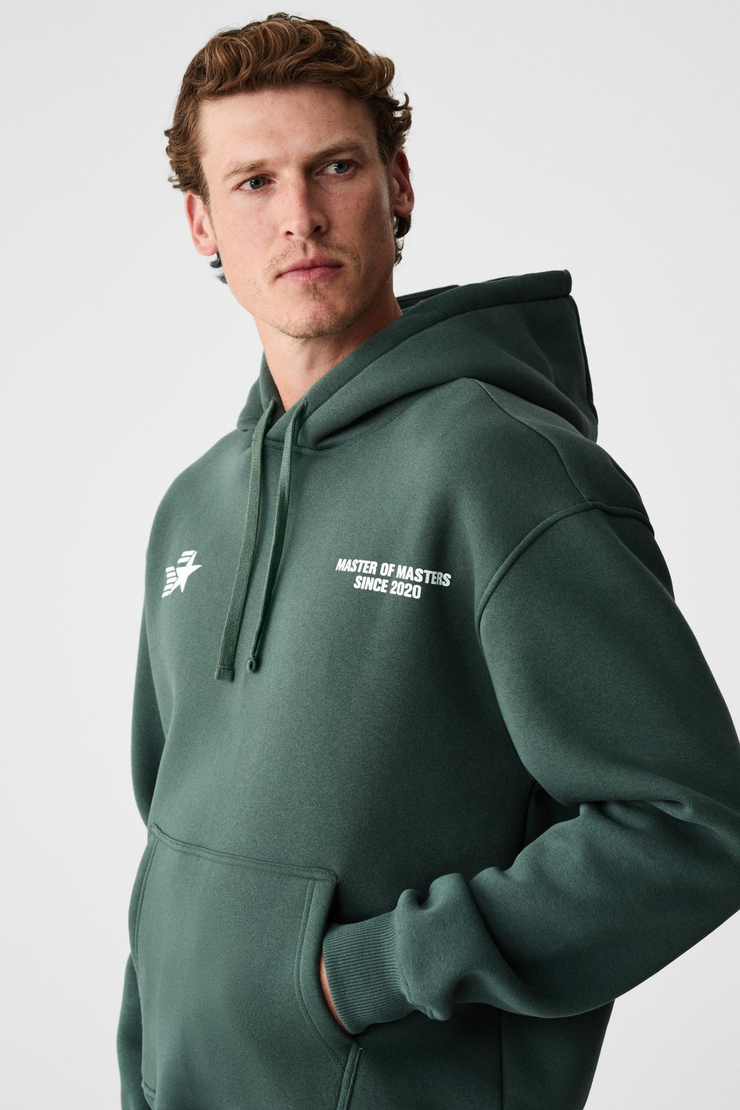 BLAISE Erkek Önü Ve Sırtı Baskılı Kapüşonlu Kordonlu Kanguru Cepli Regular Fit Yeşil Sweatshirt