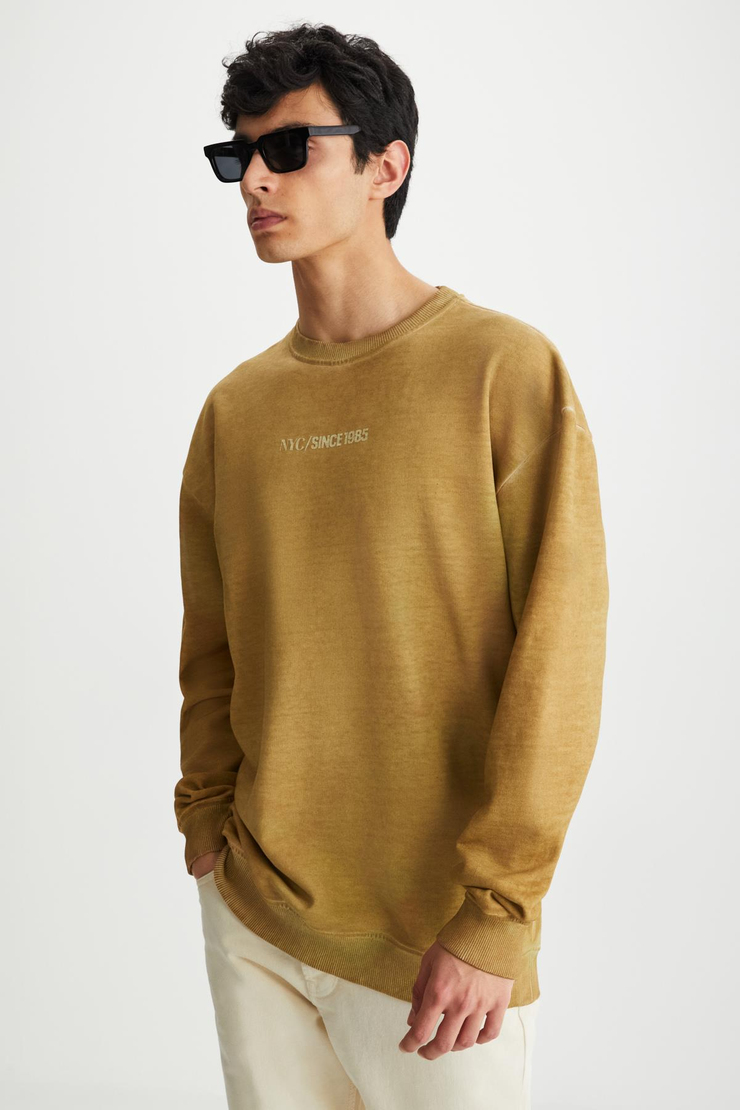 BLANDON Basic Oversize Bej Tekli Sweatshirt