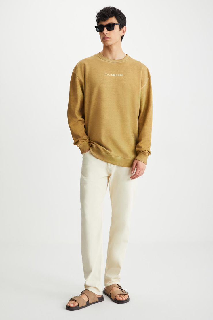 BLANDON Basic Oversize Bej Tekli Sweatshirt