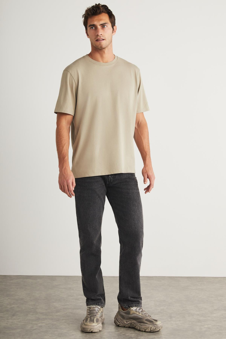 BLAS Basic Oversize Bej Tekli T-Shirt