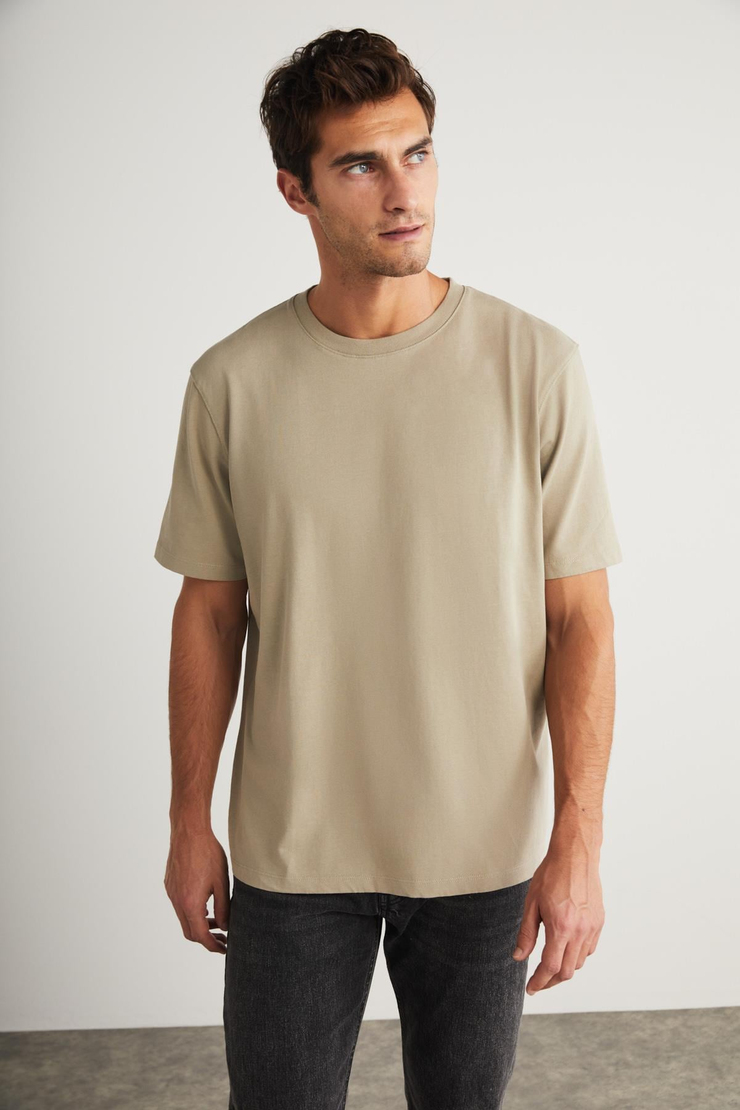 BLAS Basic Oversize Bej Tekli T-Shirt