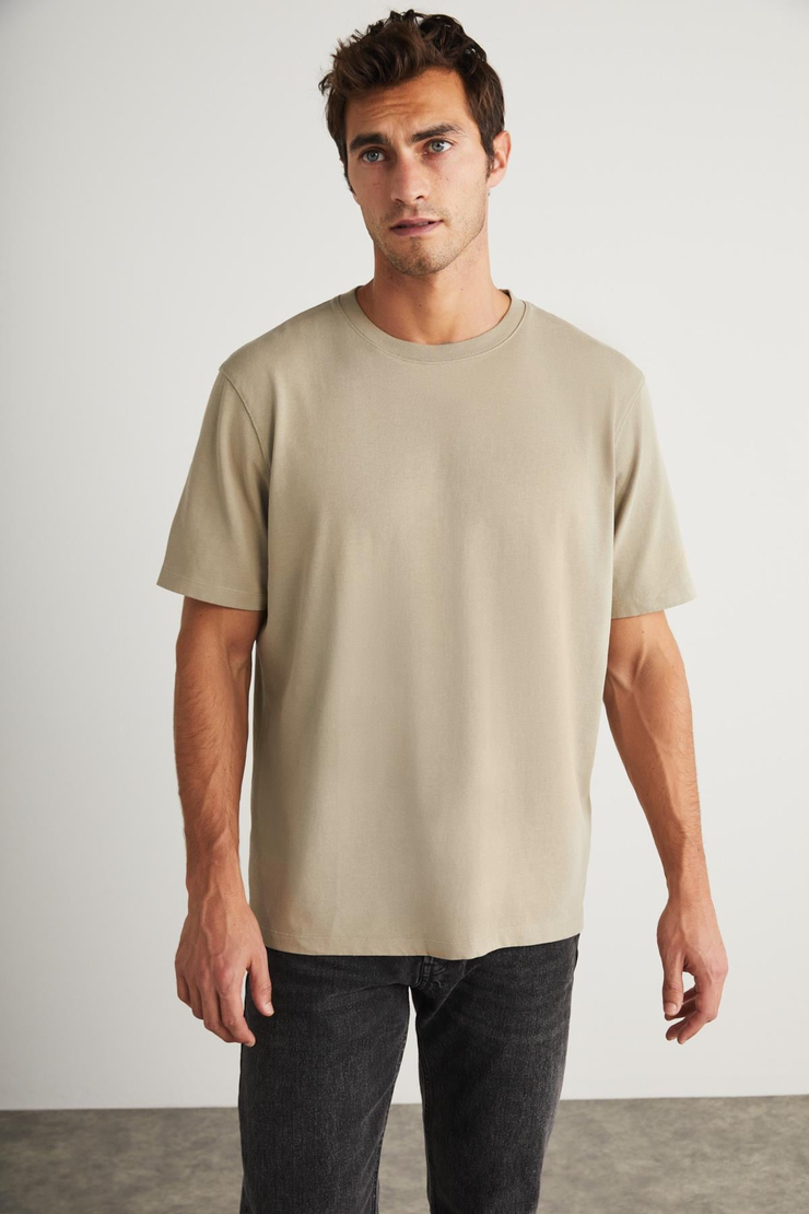BLAS Basic Oversize Bej Tekli T-Shirt