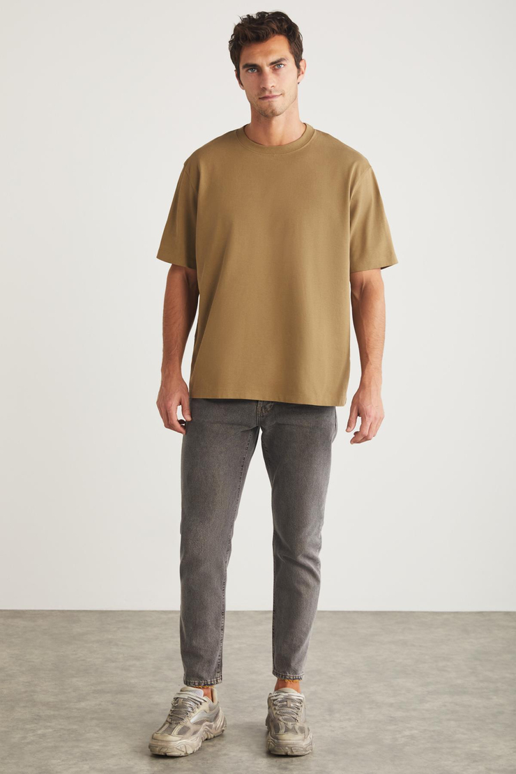 BLAS Basic Oversize Camel Tekli T-Shirt