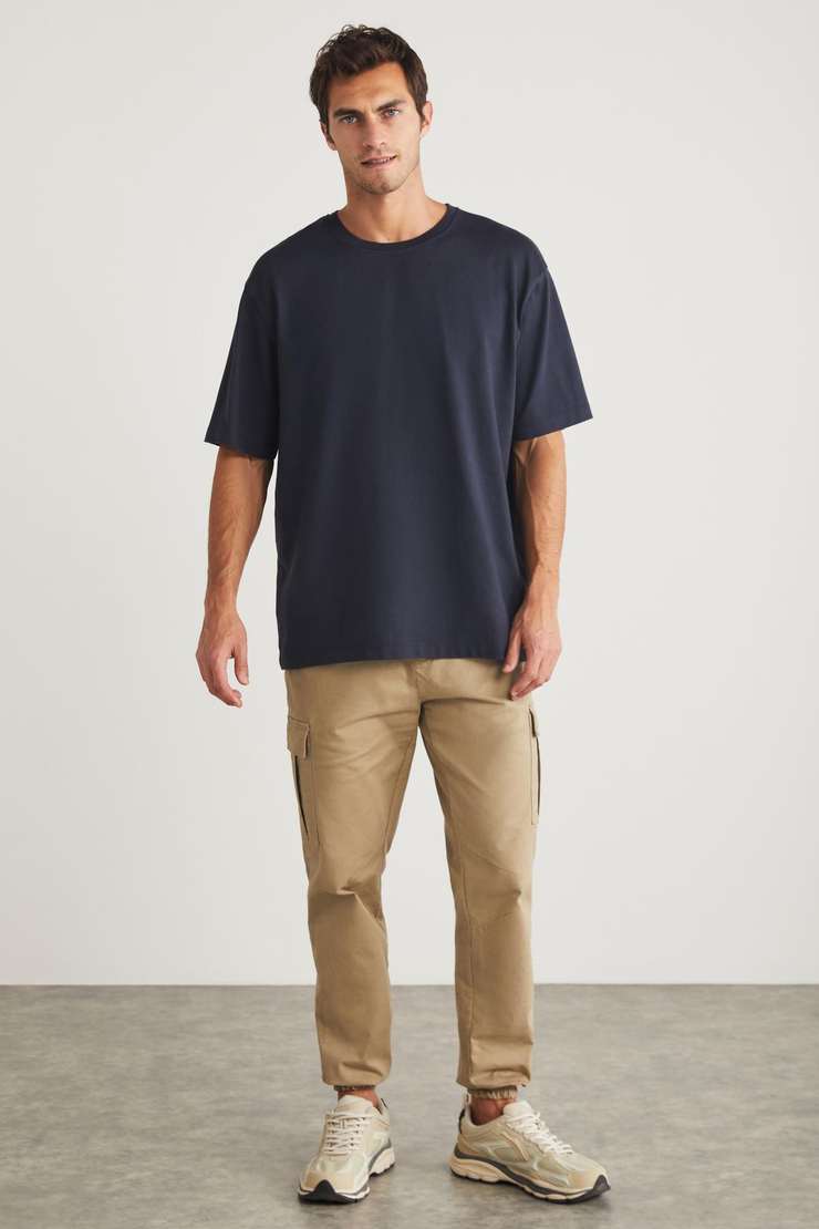 BLAS Basic Oversize Lacivert Tekli T-Shirt