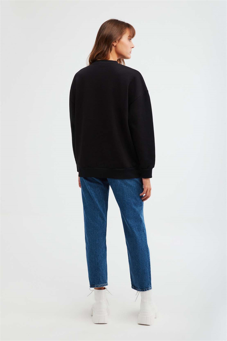 BLUR Örme Oversize Siyah  Sweatshirt