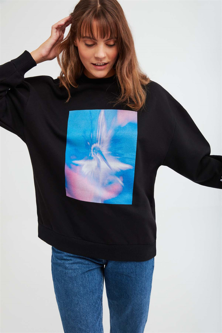 BLUR Örme Oversize Siyah  Sweatshirt
