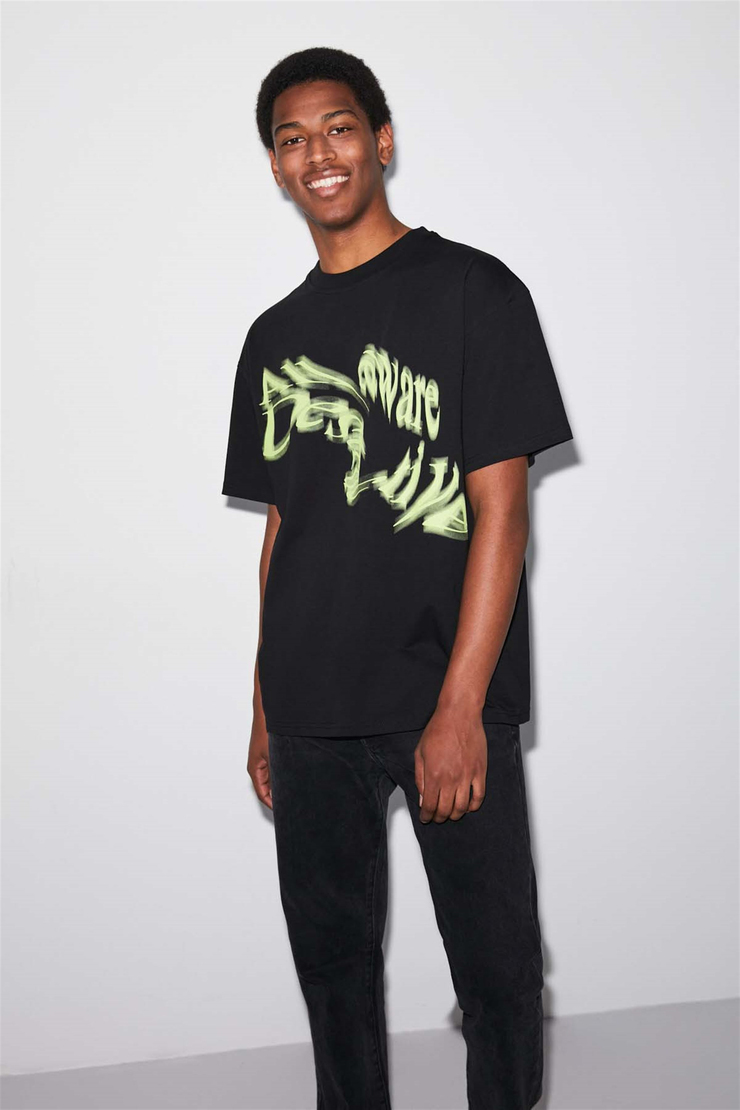 BLURRED Örme Oversize Siyah  T-Shirt