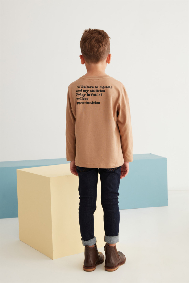 BOBBY Çocuk Kahverengi Baskılı Yuvarlak Yaka Comfort Fit T-Shirt