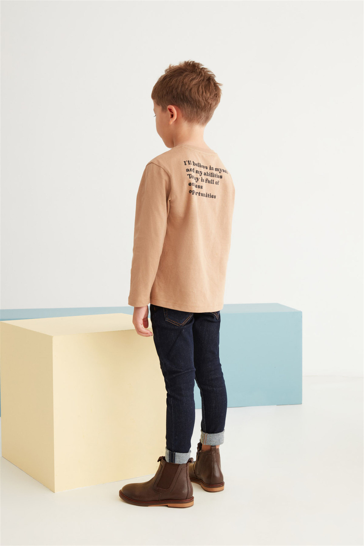 BOBBY Çocuk Kahverengi Baskılı Yuvarlak Yaka Comfort Fit T-Shirt