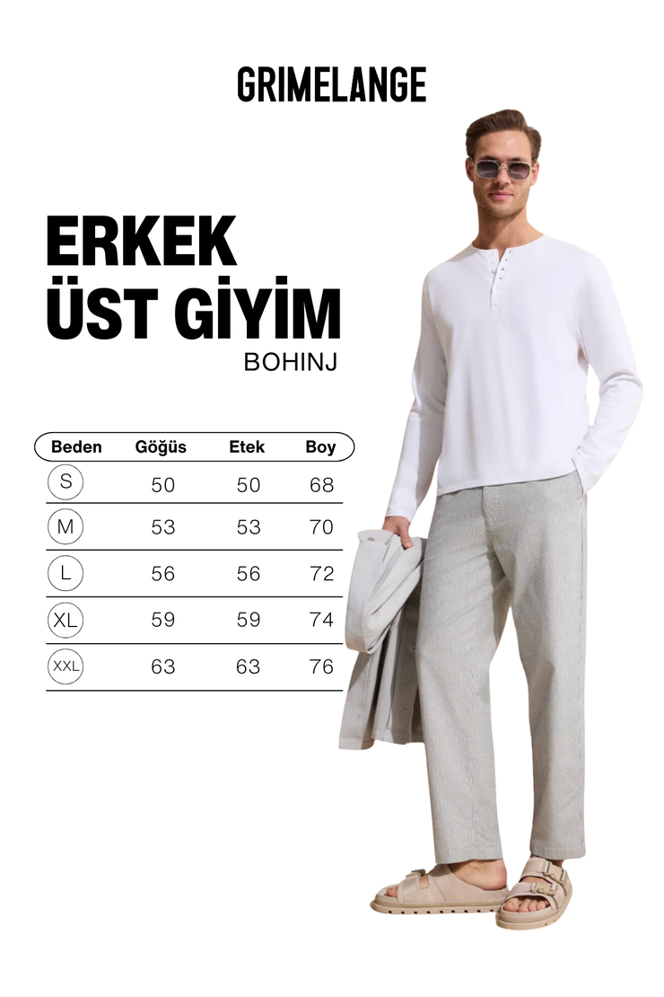 BOHINJ Erkek Yumuşak Ve Organik Pamuklu Hakim Yaka Düğmeli Uzun Kollu Beyaz T-Shirt