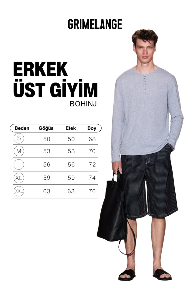 BOHINJ Erkek Yumuşak Ve Organik Pamuklu Hakim Yaka Düğmeli Uzun Kollu Grimelanj T-Shirt
